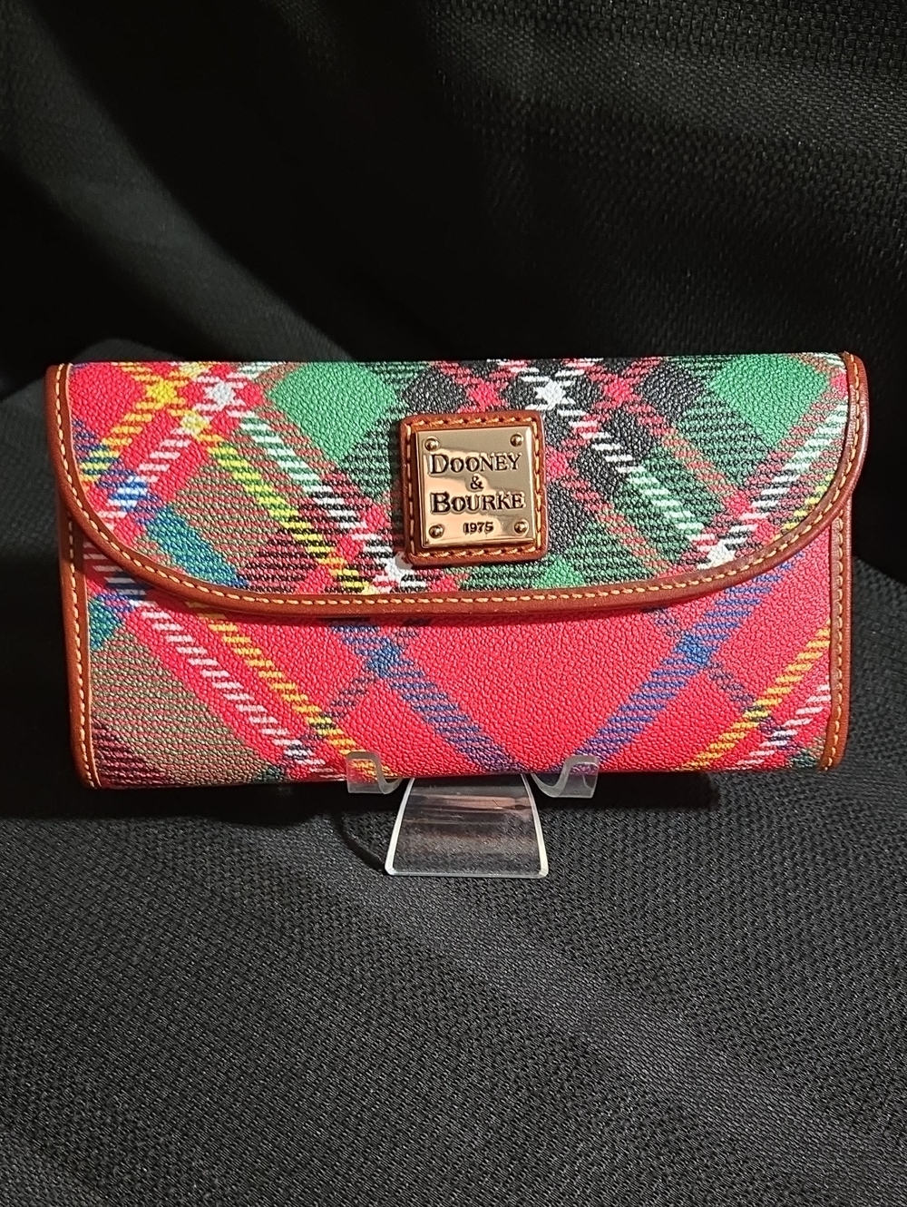 Dooney & Bourke Red Green Tartan Continental Wallet EUC